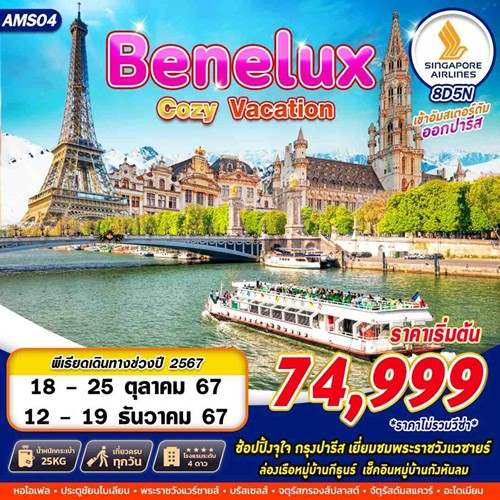 AMS04 ทัวร์ยุโรป เนเธอร์แลนด์ ฝรั่งเศส เบลเยี่ยม (BENELUX COZY VACATION) [OCT-DEC] 8วัน 5คืน บิน SINGAPORE AIRLINES