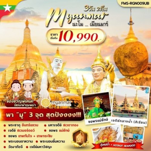 FMSRGN009UB ทัวร์พม่า ย่างกุ้ง หงสาวดี พระธาตุอินทร์แขวน [AUG-DEC] 3วัน 2คืน บิน MYANMAR AIRLINES