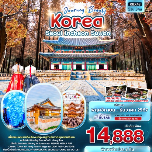 KBX48 ทัวร์เกาหลี โซล อินชอน ซูวอน หมู่บ้านโบราณบุกชอนฮันอก [NOV-DEC] 5วัน 3คืน บิน AIR BUSAN