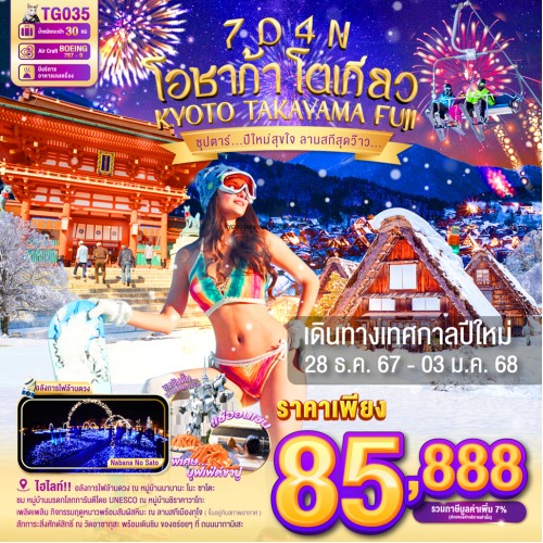 TG035 ทัวร์ญี่ปุ่น โอซาก้า เกียวโต นาโกย่า โตเกียว (ซุปตาร์ ปีใหม่สุขใจ ลานสกีสุดว๊าว) [DEC] 7วัน 4คืน บิน THAI AIRWAYS