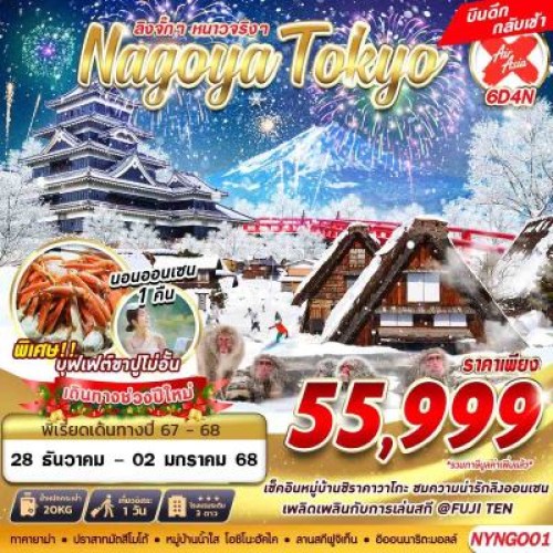 NYNGO01 ทัวร์ญี่ปุ่น นาโกย่า โตเกียว ทาคายาม่า (NGOYA TOKYO WINTER ลิงจั๊กๆ) [DEC] 6วัน 4คืน บิน AIR ASIA X