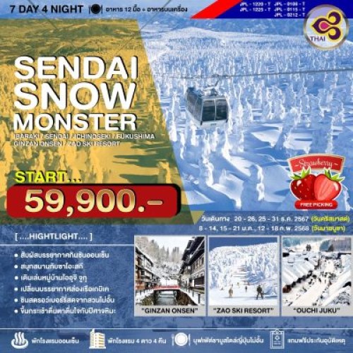 JPL-1220-T ทัวร์ญี่ปุ่น เซนได ฟุกุชิมะ โตเกียว (SENDAI SNOW MONSTER) [DEC24-FEB25] 7วัน 4คืน บิน THAI AIRWAYS