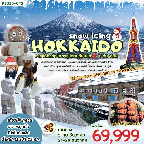 PJ035 ทัวร์ญี่ปุ่น ฮอกไกโด โอตารุ ซัปโปโร (HOKKAIDO SNOW ICING) [DEC] 6วัน 4คืน บิน THAI AIRWAYS