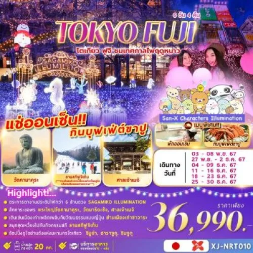 XJ-NRT010 ทัวร์ญี่ปุ่น โตเกียว นาริตะ สกีรีสอร์ท งานประดับไฟฤดูหนาว SAGAMIKO อิสระเต็มวัน [NOV-DEC] 6วัน 4คืน บิน AIR ASIA X