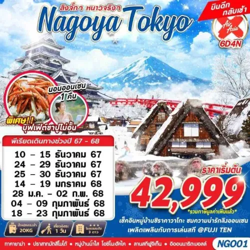 NGO01 ทัวร์ญี่ปุ่น นาโกย่า โตเกียว (NAGOYA TOKYO WINTER ลิงจั๊กๆหนาวจริงๆ) [DEC24-FEB25] 6วัน 4คืน บิน AIR ASIA X