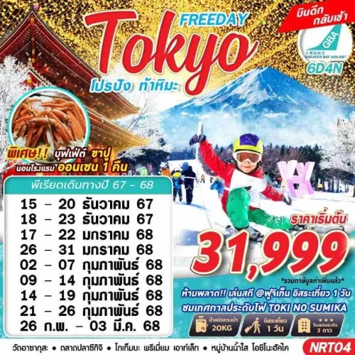 NRT04 ทัวร์ญี่ปุ่น โตเกียว นาริตะ (TOKYO WINTER โปรปัง ท้าหิมะ) [DEC24-FEB25] 6วัน 4คืน บิน GREATER BAY AIRLINES