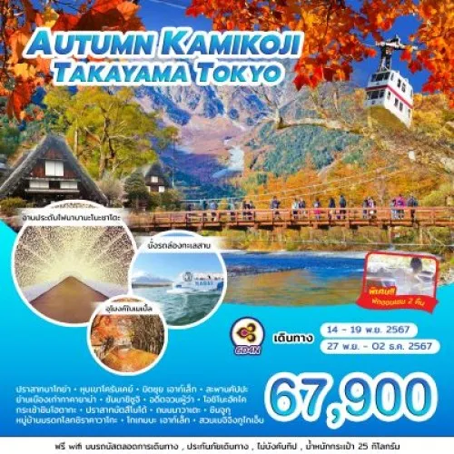 ทัวร์ญี่ปุ่น โตเกียว ทาคายาม่า นาโกย่า (AUTUMN KAMIKOCHI TAKAYAMA TOKYO) [NOV] 6วัน 4คืน บิน THAI AIRWAYS