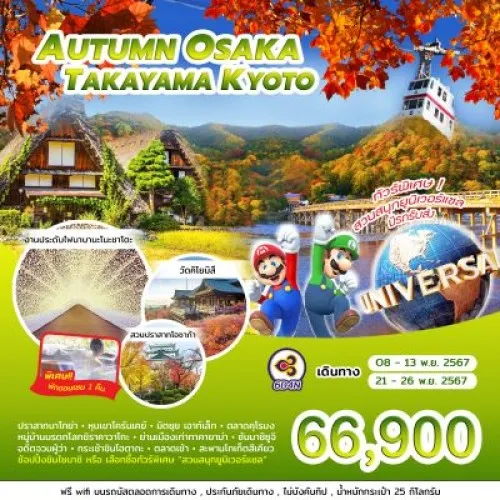 ทัวร์ญี่ปุ่น โอซาก้า เกียวโต ทาคายาม่า (AUTUMN OSAKA TAKAYAMA KYOTO) [NOV] 6วัน 4คืน บิน THAI AIRWAYS