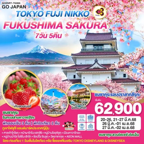 GO2NRT-TG066 ทัวร์ญี่ปุ่น โตเกียว TOKYO FUJI NIKKO FUKUSHIMA SAKURA [MAR] 7วัน 5คืน บิน THAI AIRWAYS