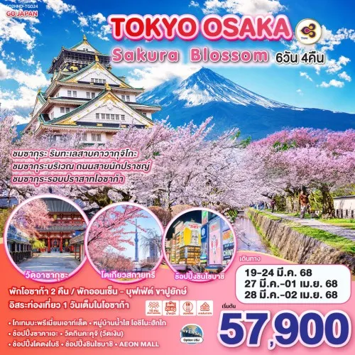 GO2HND-TG024 ทัวร์ญี่ปุ่น โตเกียว โอซาก้า TOKYO OSAKA SAKURA BLOSSOM [MAR] 6วัน 4คืน บิน THAI AIRWAYS