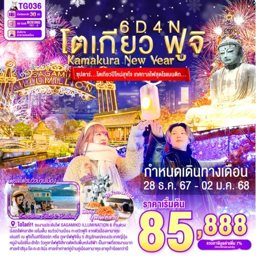 TG036 ทัวร์ญี่ปุ่น โตเกียว (ซุปตาร์ โตเกียวปีใหม่สุขใจ เทศกาลไฟสุดโรแมนติก) [DEC] 6วัน 4คืน บิน THAI AIRWAYS